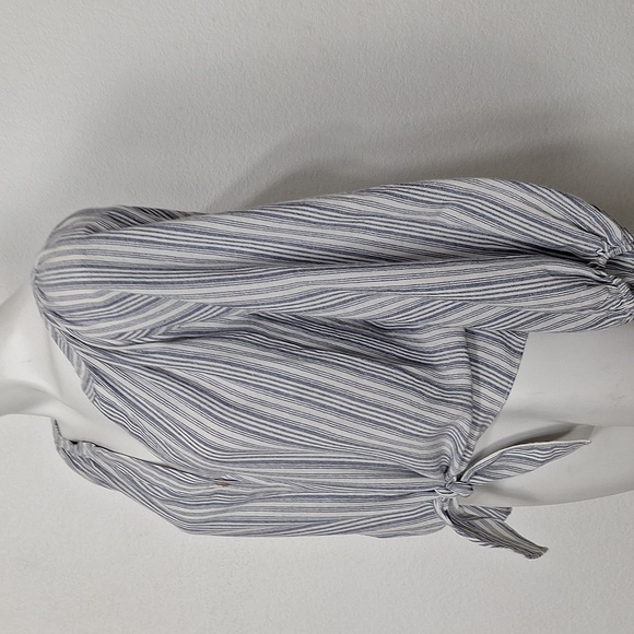 Mustard Seed White Blue Striped Coastal Preppy Cotton Blend Button Front Top S - Picture 5 of 13